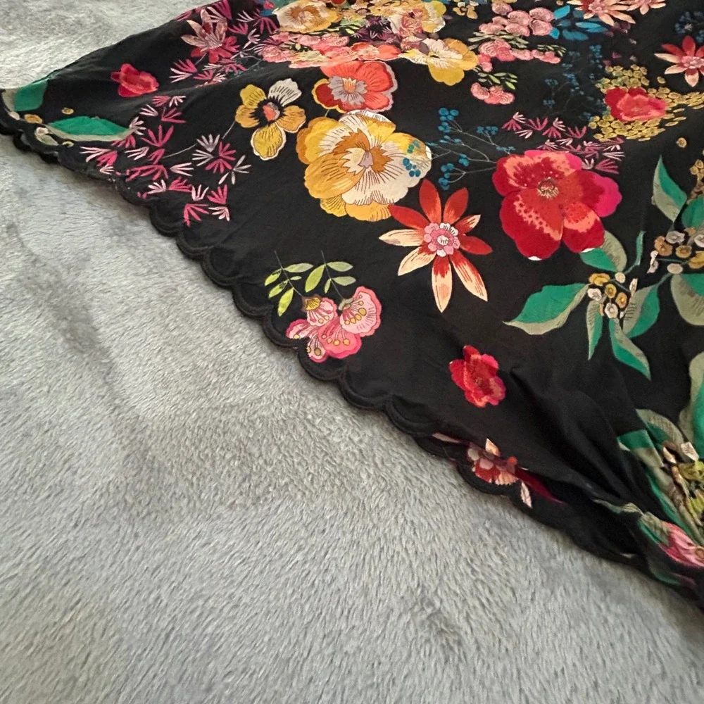 Johnny Was Womens L Floral Wide Leg Pants Open Side Scalloped Hem Boho - Picture 7 of 12